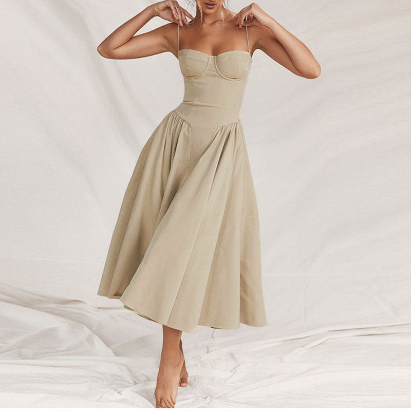 Damen Midikleid mit trägerlosem Design und voluminösem Faltenrock EB