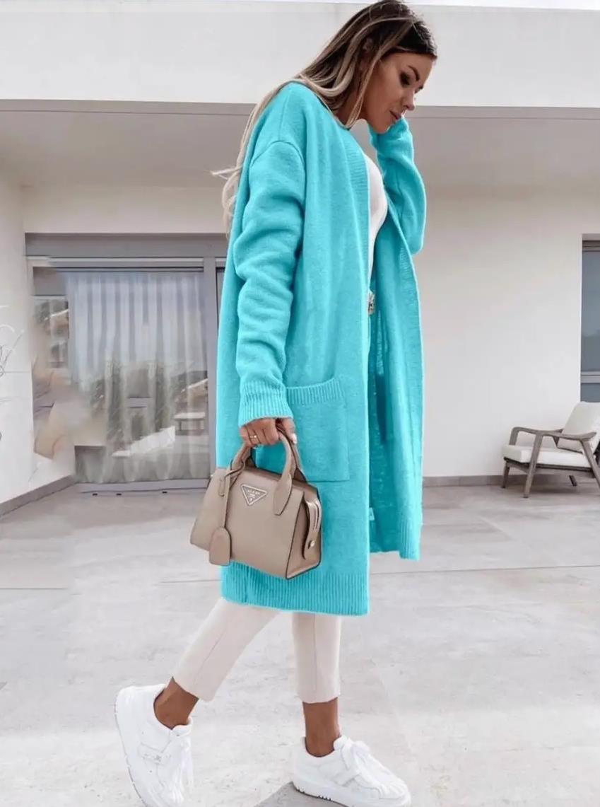 Damen Grobstrick-Cardigan mit großzügigen Taschen und offenem Schnitt EB