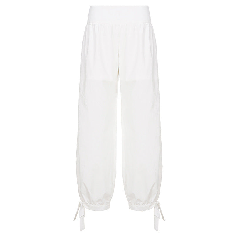 Damen weite Baumwollhose mit elastischem Bund und verstellbaren Bindebändern EB