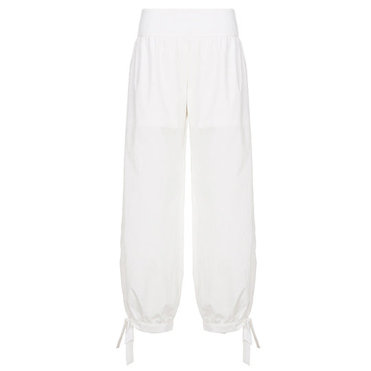 Damen weite Baumwollhose mit elastischem Bund und verstellbaren Bindebändern EB