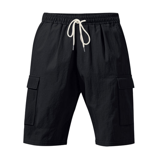 Herren nan Reise- und Outdoor-Bermuda mit elastischem Kordelbund, Sicherheits-Innentasche und aufgesetzten Klappentaschen EB