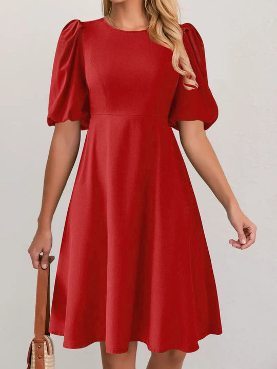 Damen A-Linien Kleid mit voluminösen Puffärmeln EB