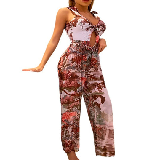 Damen Jumpsuit mit floralem Design und raffinierter Schnürung EB