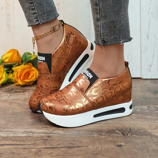 Damen Wedge-Sneaker im modernen Schlangenleder-Look mit bequemer Sohle EB