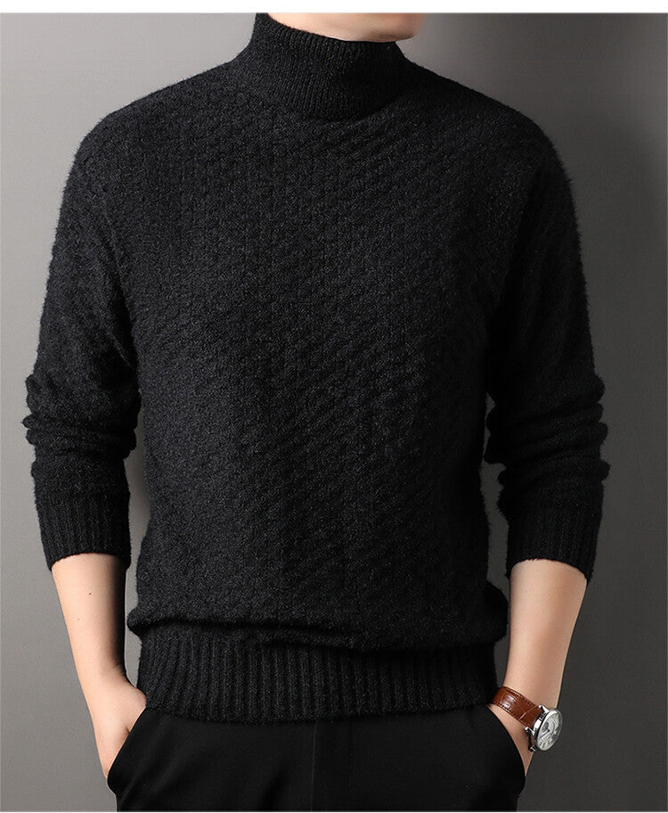 Herren Strickpullover mit hohem Kragen und strukturiertem Design EB