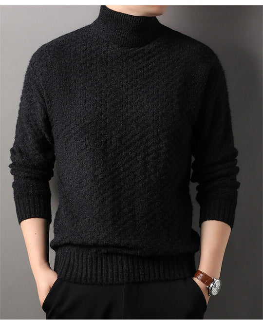 Herren Strickpullover mit hohem Kragen und strukturiertem Design EB