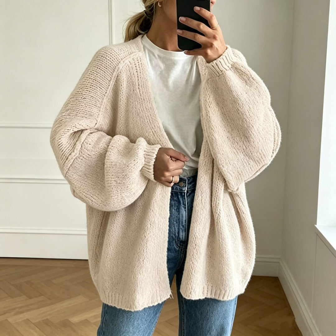 Damen Oversized Grobstrick-Cardigan mit weitem Ärmel EB