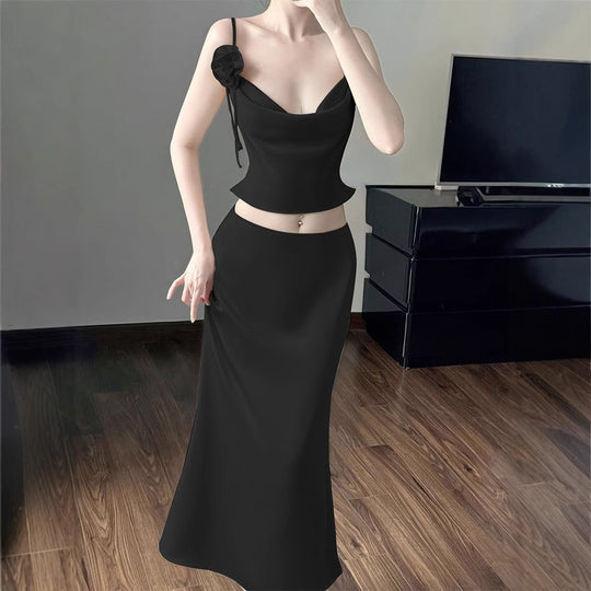 Damen elegantes zweites Etui-Kleid mit Rüschen und Trägern EB