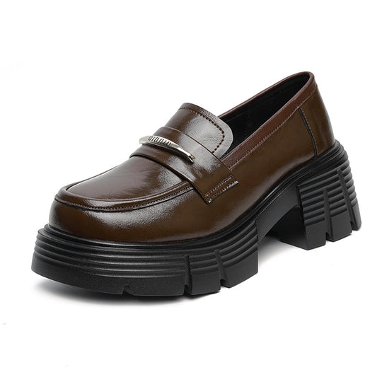 Damen Modische Loafers mit klobigem Absatz und glänzenden Applikationen EB