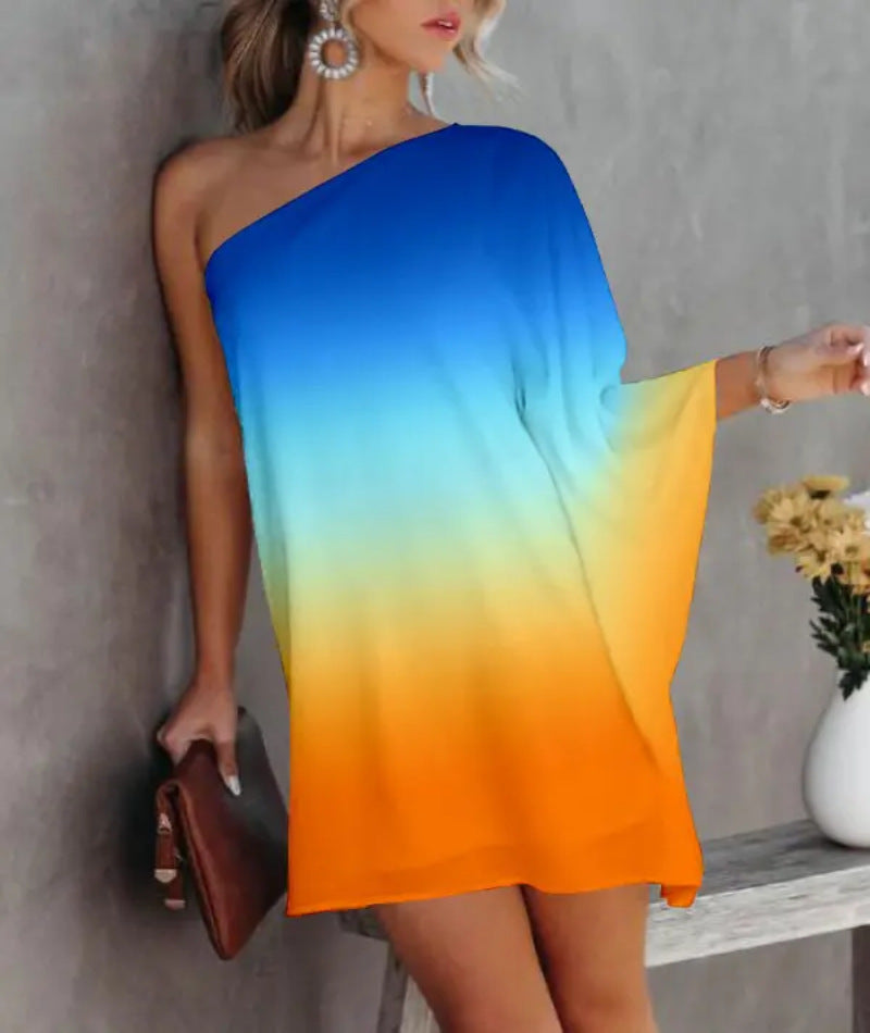Damen asymmetrisches Mini-Kleid mit grafischem Aufdruck EB