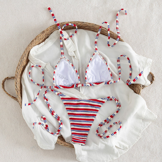 Damen Triangel-Bikini mit verspieltem Streifenmuster EB
