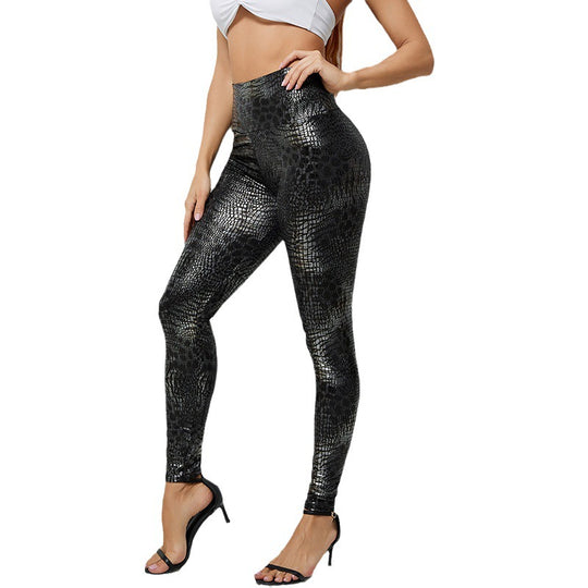 Damen Hochglänzende Leggings im Schlangenmuster EB