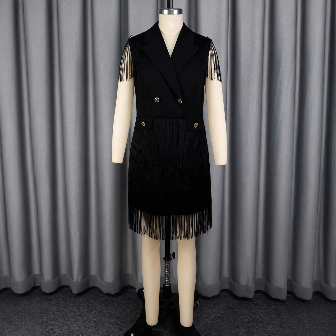 Damen Fransen-Kleid im eleganten Blazer-Stil EB
