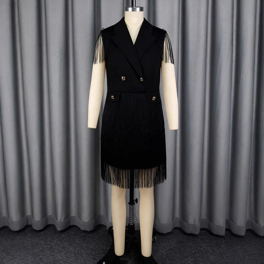 Damen Fransen-Kleid im eleganten Blazer-Stil EB