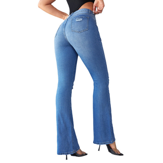Damen Flared Jeans mit modischen Rissdetails EB