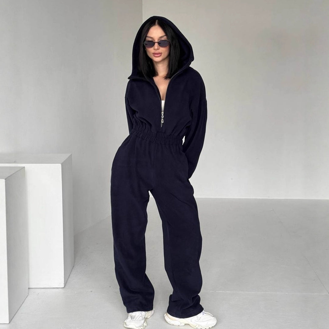 Damen Fleece Jogginganzug mit kurzem Reißverschluss EB