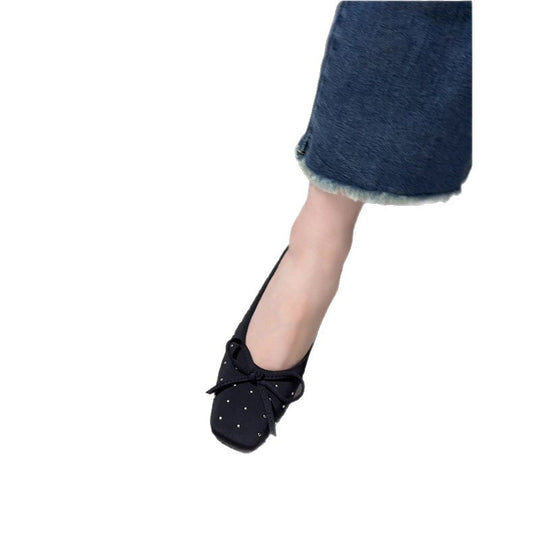 Damen modische Ballerina-Schuhe mit feiner Schleifen- und Strassverzierung EB