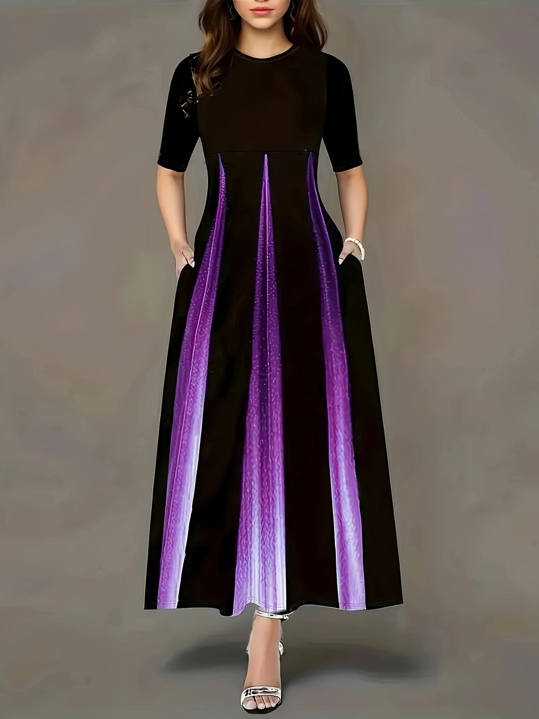 Damen Maxikleid mit eleganten Falten und praktischen Taschen EB