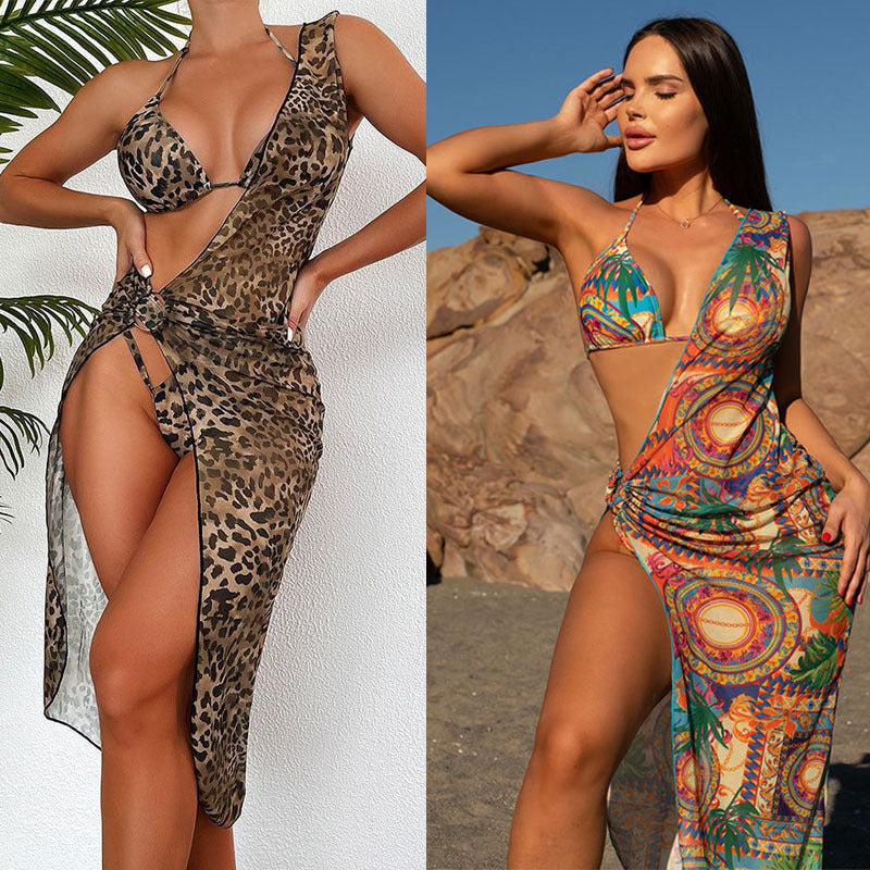 Damen Triangel-Bikini-Set mit transparentem Strandüberwurf EB