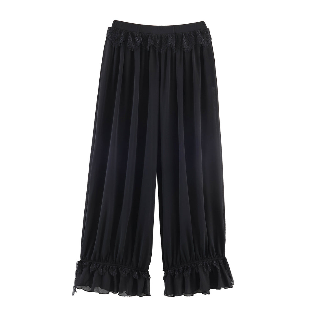 Damen Plissee-Party-Hose mit Spitzenbesatz und elastischem Bund EB