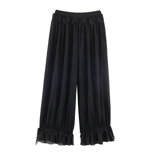Damen Plissee-Party-Hose mit Spitzenbesatz und elastischem Bund EB