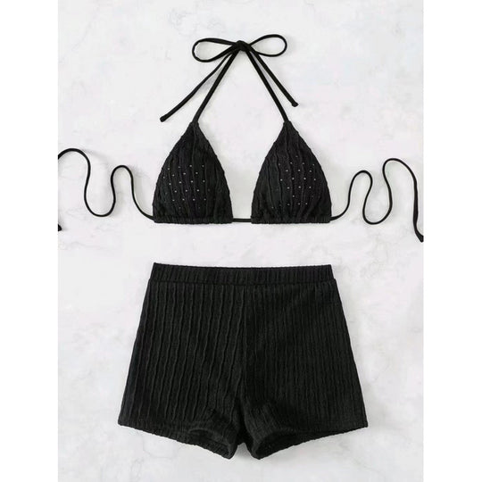 Damen Triangel-Bikini mit hochwertigem Rüschendesign und stretchy Shorts EB