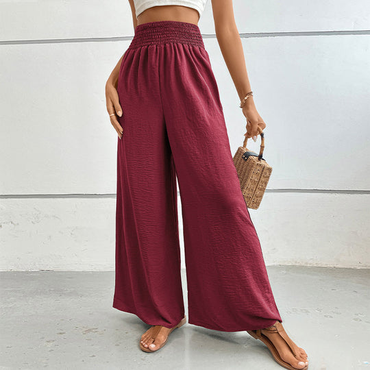 Damen Palazzo-Hose mit hohem, elastischem Rüschenbund und Eingrifftaschen EB