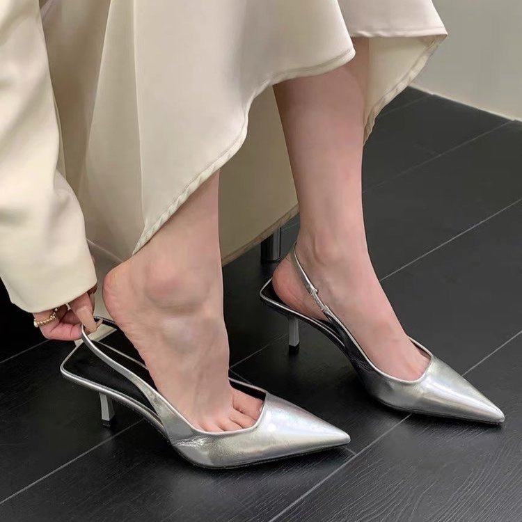 Damen Slingback Pumps aus hochwertigem Metallic-Leder EB