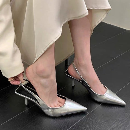 Damen Slingback Pumps aus hochwertigem Metallic-Leder EB