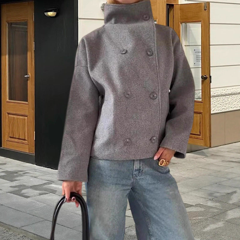 Damen oversized Cropped-Jacke mit hohem Kragen und ausgefallenem Ärmel EB