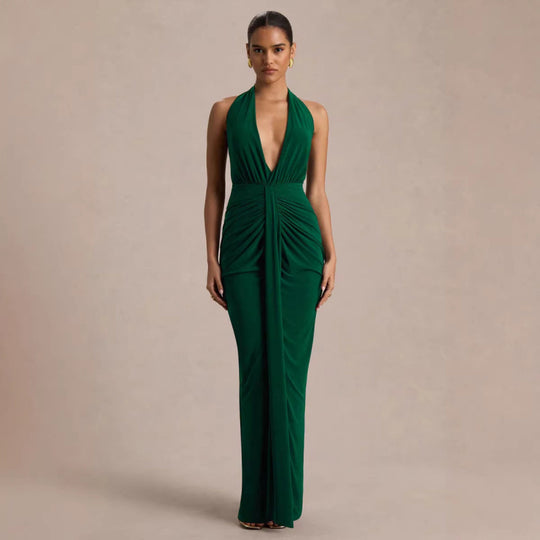 Damen Elegantes Abendkleid mit tiefem V-Ausschnitt und fließendem Schnitt EB