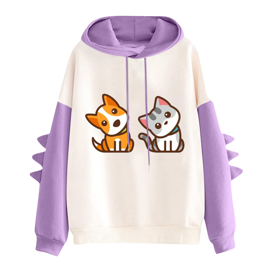 Damen nan Kapuzenpullover mit niedlichem Hunde‑und‑Katzen‑Print und 3D-Stacheln an den Ärmeln EB
