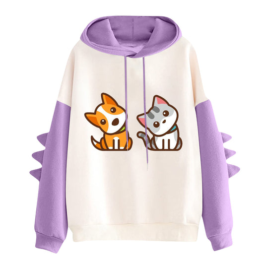 Damen nan Kapuzenpullover mit niedlichem Hunde‑und‑Katzen‑Print und 3D-Stacheln an den Ärmeln EB