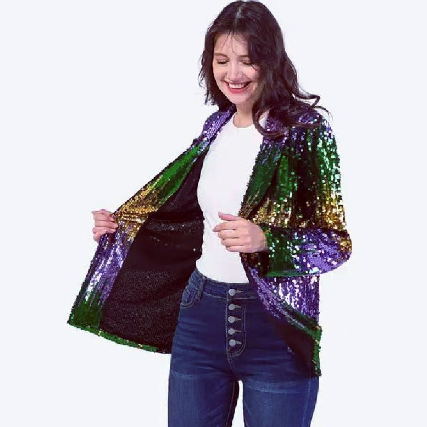 Damen Glitzernde Paillettenjacke mit offenem Schnitt und langem Arm EB