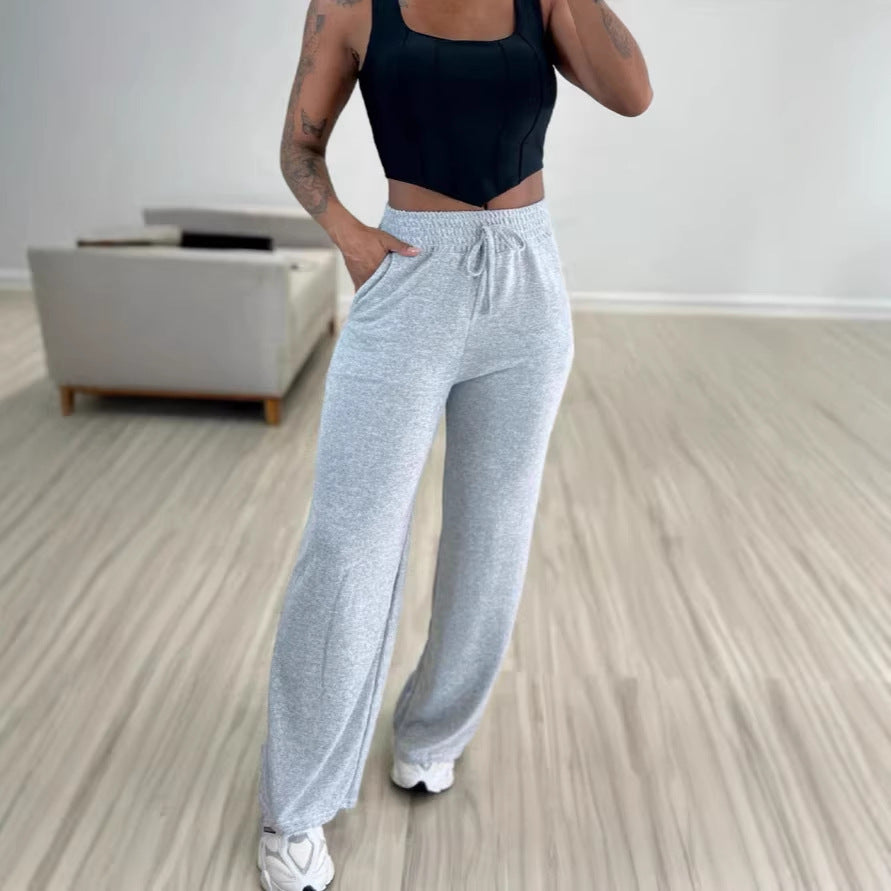 Damen bequeme und lässige Freizeithose mit elastischem Bund und seitlichen Taschen EB