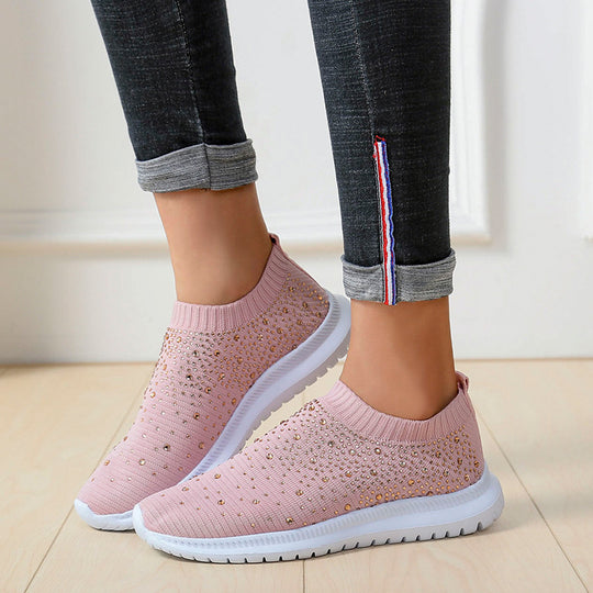 Damen Glitzernde Slip-On Sneaker mit atmungsaktivem Obermaterial und rutschfester Sohle EB
