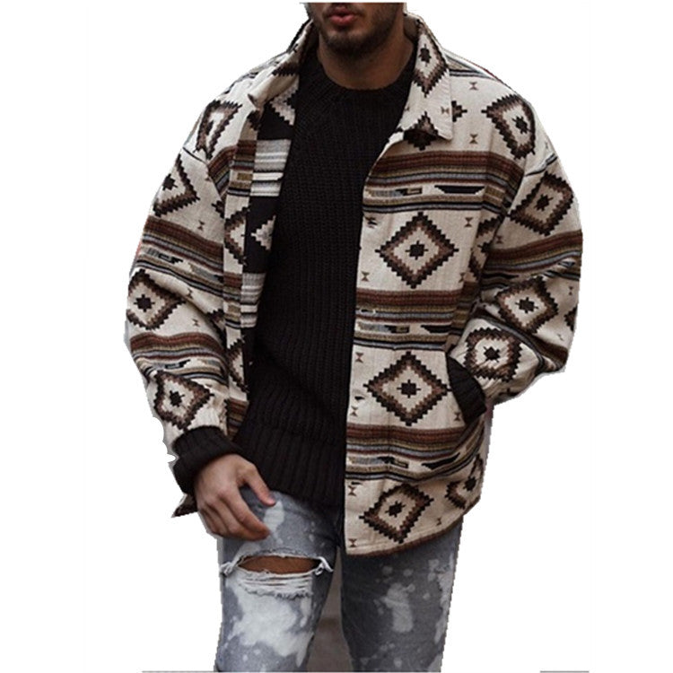Herren gestepptes Shirtjacke mit auffälligem geometrischem Muster EB