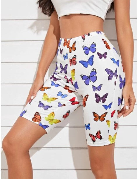 Damen Radhosen mit buntem Schmetterlingsdruck EB