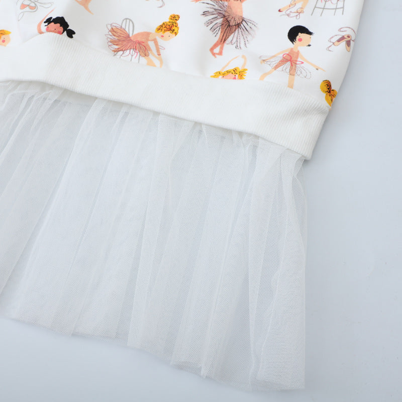 Mädchen Sweatshirt-Kleid mit verspieltem Ballettmotiv und Tüllrock EB
