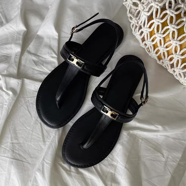 Damen elegante Zehentrenner-Sandalen mit modischem Riemendesign EB