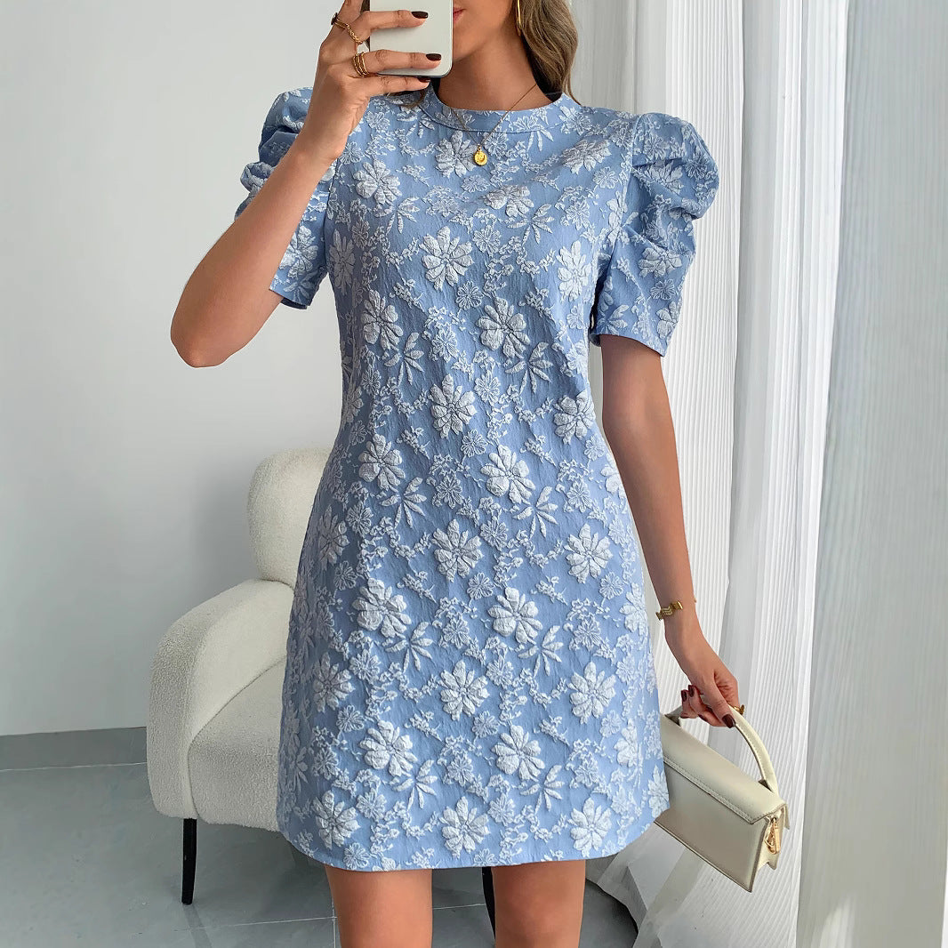 Damen Minikleid mit Puffärmeln und floralen Stickereien EB