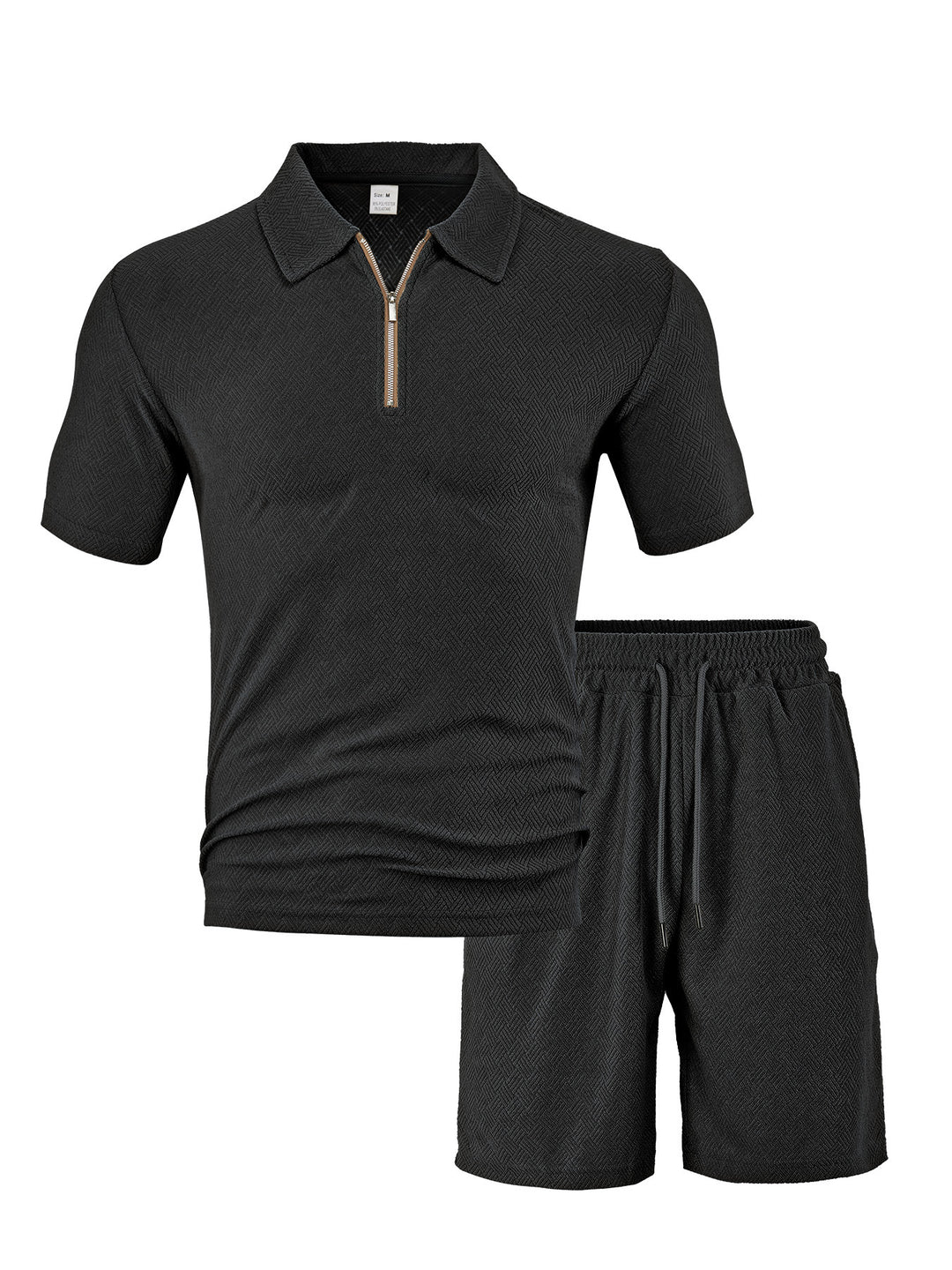 Herren nan komfortables Kurzarm-Halbzip-Set mit Polokragen und elastischer Kordelhose aus Strukturstrick EB
