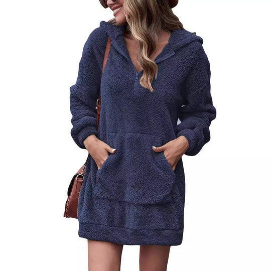 Damen Kapuzenkleid aus Kuschelfleece EB