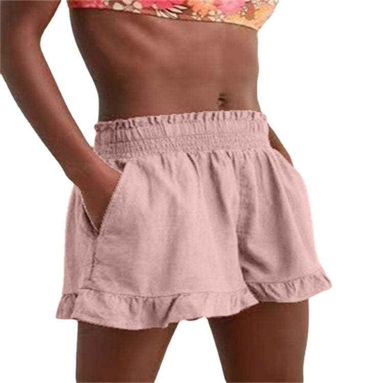 Damen Sommerkurze Hose mit elastischem Bund und fröhlichem Rüschensaum EB
