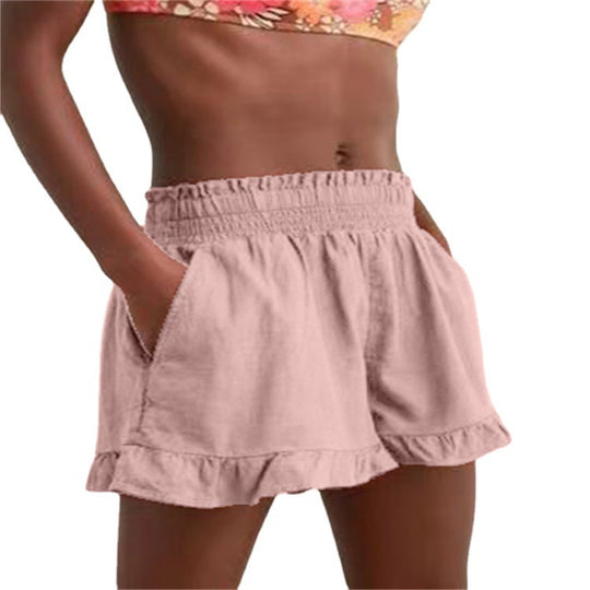 Damen Sommerkurze Hose mit elastischem Bund und fröhlichem Rüschensaum EB