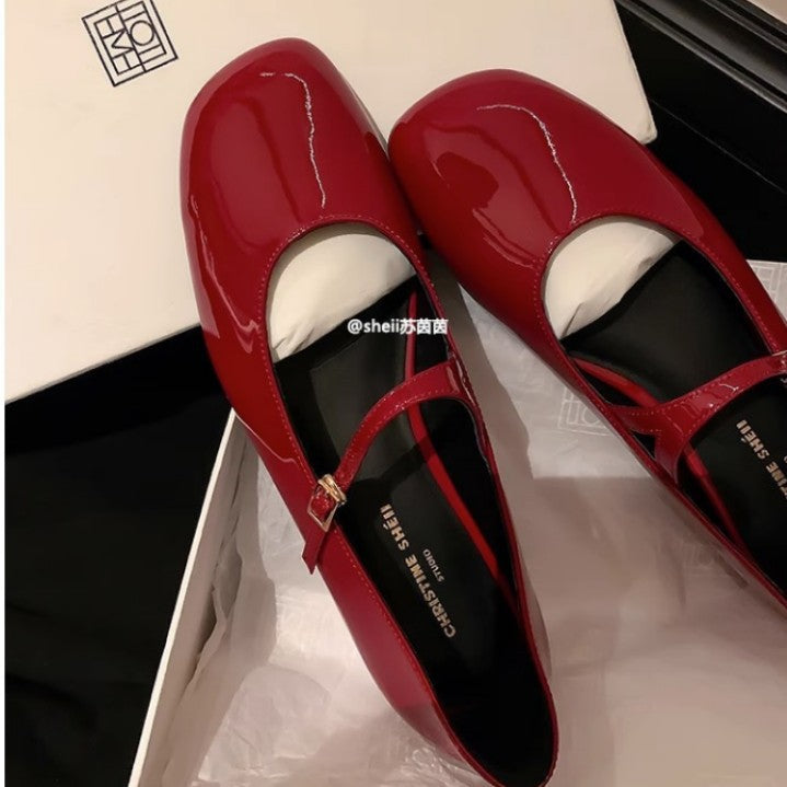 Damen elegante Ballerinas mit dekorativem Riemendesign und komfortablem Blockabsatz EB