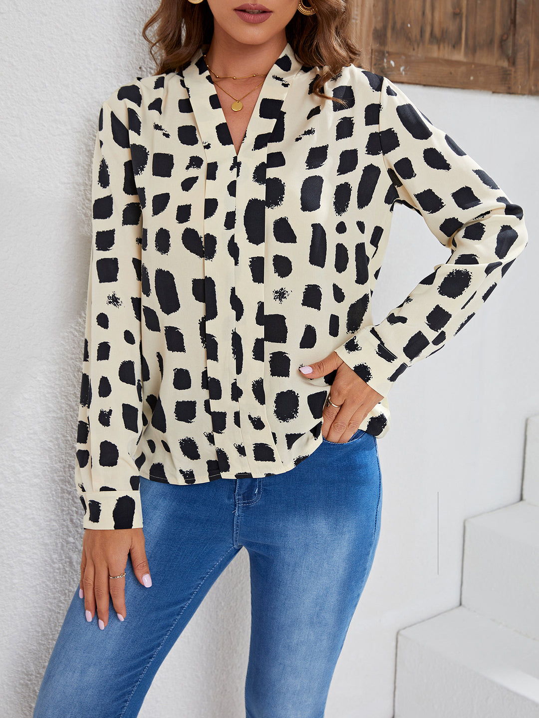Damen Trendige Bluse mit künstlerischem Muster EB