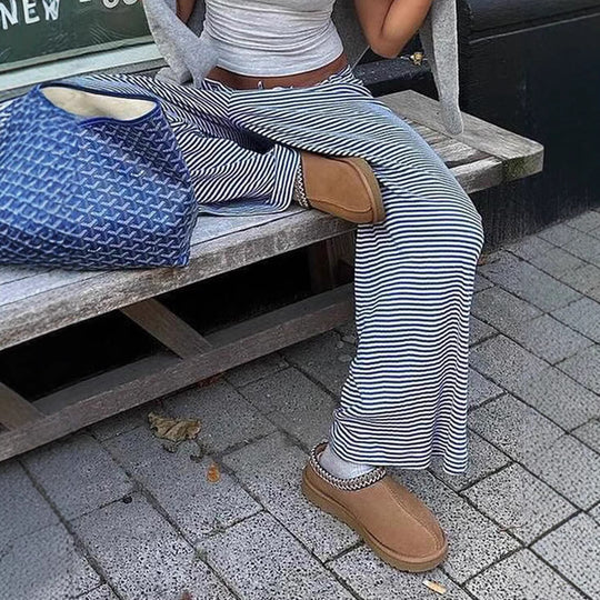 Damen Lässige Lounge-Hosen mit elastischem Bund und feinem Streifenmuster EB