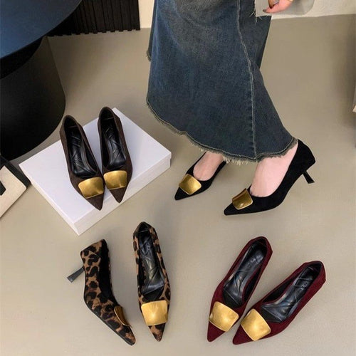 Damen elegante Pumps mit goldener Schnalle EB