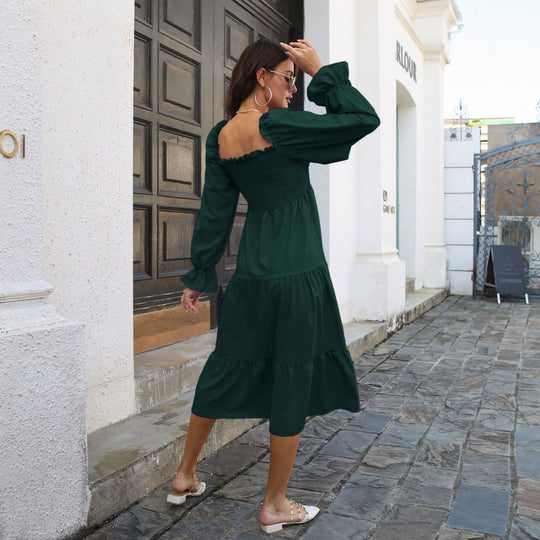 Damen Midi-Kleid mit schulterfreier Rückenpartie und Rüschendetails EB